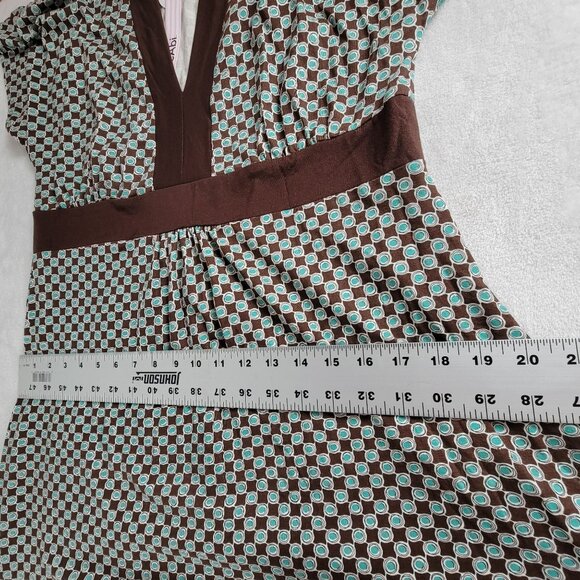 Cabi Womens Brown Teal Polka Dot V-Neck Short Sleeve Mini Dress XL Stretch New - Picture 10 of 11